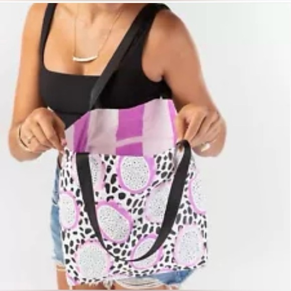 Aloha Collection Dragon fruit Striped  Reversible Tote NWT - Picture 1 of 5